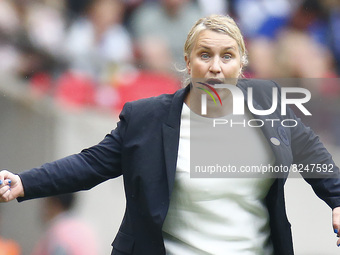 LONDON, ENGLAND - MAY 15:Chelsea Women Head Coach Emma Hayes during Women's  FA Cup Final between Chelsea Women and Manchester City Women  a...