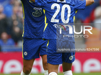LONDON, ENGLAND - MAY 15:L-R Chelsea Women Millie Bright celebrates goal with Chelsea Women Sam Kerr during Women's  FA Cup Final between Ch...