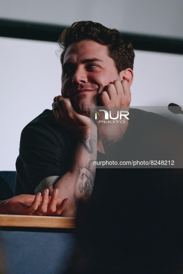 Xavier Dolan meets the audience during the masterclass at the Museo del Cinema on May 16, 2022 in Turin, Italy. 