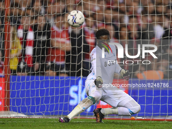 
Nottingham Forest goalkeeper Brice Samba saves Sheffield United's second penalty during the Sky Bet Championship Play-Off Semi-Final match...