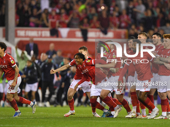 
The Reds celebrate after winning the penalty shoot-out during the Sky Bet Championship Play-Off Semi-Final match between Nottingham Forest...