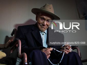 Juan Vicente Mora is seen posing for a photograph during an interview. San Jose de Bolivar, January 24, 2022. The oldest man in the world is...
