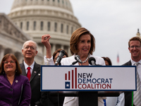 Speaker of the House Nancy Pelosi speaks during a press conference marking the 25th anniversary of the New Democrat Coalition.  The 98 membe...