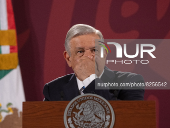 Mexicos President, Andres Manuel Lopez Obrador,  gesticulates during his speech in  his daily briefing conference at National Palace. On May...