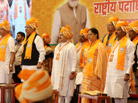BJP President J P Nadda , Former Rajasthan Chief Minister  Vasundhara Raje along with other leaders during the party national office bearers...
