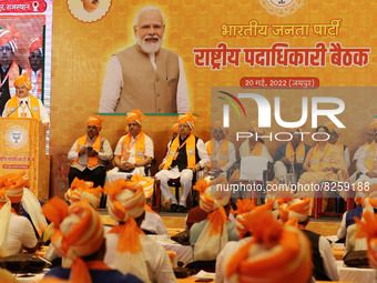 BJP National President J P Nadda addresses during the party national office bearers' meeting, in Jaipur, Rajasthan , India, Friday, May 20,...