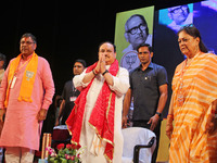  BJP National President JP Nadda , Former Rajasthan  Chief Minister Vasundhara Raje and State President Satish Poonia during the Sundar Sing...