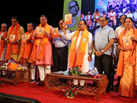  BJP National President JP Nadda , Former Rajasthan  Chief Minister Vasundhara Raje and State President Satish Poonia during the Sundar Sing...