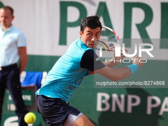 Sebastian Ofner during his match against Alexander Zverev on Suzanne Lenglen court in the 2022 French Open finals day one. (