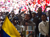 Presidential candidate Gustavo Petro speaks during the closing campaign rally of left-wing presidential candidate for the political alliance...