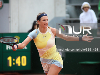 Victoria Azarenka during her match against Ana Bogdan on court 14 in the 2022 French Open finals day two. (