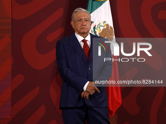 Mexican President,  Andres Manuel Lopez Obrador, gesticulates while speak during the daily Press conference to  announce of the Monthly Nati...