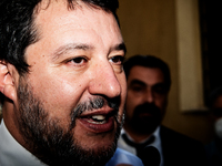 Lega Nord leader Matteo Salvini in Rieti to support the 12 June referendum on justice and the Centre-Right candidate Daniele Sinibaldi, cand...