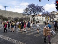 People are seen crossing one of the avenues around Rossio square. Lisbon, May 23, 2022. Portugal is the European Union country with the most...