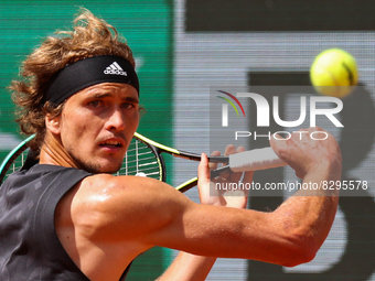 Alexander Zverev during his match against Sebastian Baez on Philipe Chartier court in the 2022 French Open finals day four. (