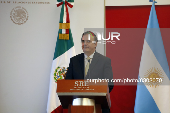 Mexico's Foreign Affairs Minister Marcelo Ebrard  during a press conference to  sign agreement of alliance between the countries Argentina-M...
