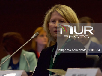 GRECO Executive Secretary, Ms Hanne Juncher, is seen during the conference, Nicosia, Cyprus, on May 27, 2022. The Cyprus House of Representa...