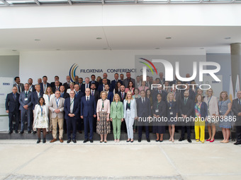 All delegation members pose for a group photo, Nicosia, Cyprus, on May 27, 2022. The Cyprus House of Representatives hosts the OSCE Parliame...