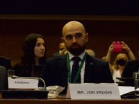 Transparency International, Research Analyst, Mr. Jon Vrushi, is seen during the conference, Nicosia, Cyprus, on May 27, 2022. The Cyprus Ho...
