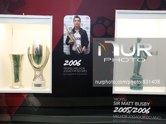 Some of the trophies won by CR7 on display at the Cristiano Ronaldo traveling museum in Lisbon, on October 6, 2015. ( 