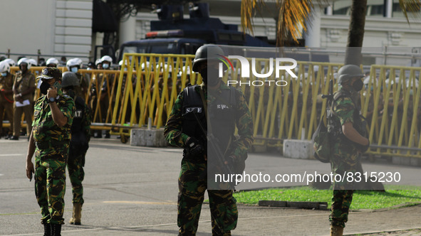 Sri Lankan STF police officers are seen during a protest near the president's official residence, Colombo, Sri Lanka. 28 May 2022 