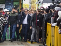 Gustavo Petro, candidate for the presidency of Colombia, arrives to his polling place, in a public school in Bogotá, Colombia, on Sunday, ma...