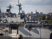 Wasp-class amphibious assault ship USS Kearsarge (LHD 3) of the US Navy is seen at the harbour in Stockholm, Sweden, on June 3, 2022, ahead...