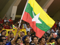 Myanmar fan cheer during the 2018 FIFA World Cup Qualifier Asian group G match between Myanmar and Lebanon at Suphachalasai Stadium in Bangk...