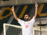 Abbas Atwi of Lebanon celebrates after scoring against Myanmar during their 2018 FIFA World Cup Qualifier Asian group G match at Suphachalas...