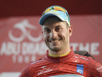 Happy Andrea Guardini , an Italian rider from Astana Pro Team, after he wins The Adnoc opening stage of the 2015 Abu Dhabi Tour, the 174 km...