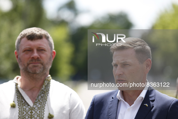 MALYN, UKRAINE - JUNE 6, 2022 - First Deputy Speaker of the Verkhovna Rada of Ukraine Oleksandr Korniienko (L) and First Vice-President of t...
