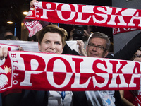 Beata Szydlo candidate the largest opposition party Law and Justice for Prime Minister of Poland, watching a football match Poland-Scotland,...