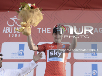 Elia VIviani, an Italian rider from Team Sky, wins The Capital second stage of the 2015 Abu Dhabi Tour, the 129 km from Yas Marina Circuit t...