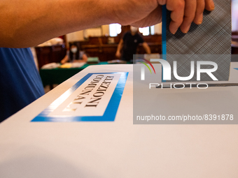 Voting operations at a polling station for municipal elections and to vote on five referendums on justice. In Rieti, Italy, 12 June 2022  (