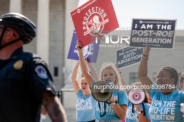 Students for Life counter-protest during a demonstration against the leaked decision that would overturn Roe v. Wade.  Overturning Roe would...
