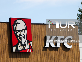 KFC logo is seen on the restaurant in Krakow, Poland on June 15, 2022. (