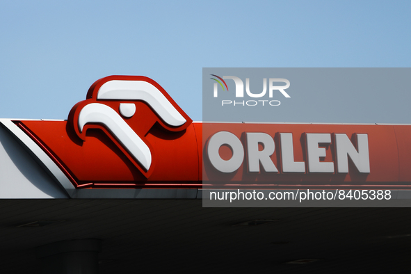 Orlen logo is seen on a petrol station in Krakow, Poland on June 15, 2022. 