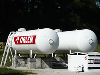 Gas tanks are seen at the Orlen petrol station in Krakow, Poland on June 15, 2022. (