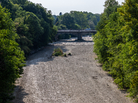 The Sangone torrent, a tributary of the Po, is completely dry in the area near Beinasco, near Turin. The lack of water in the Po river basin...