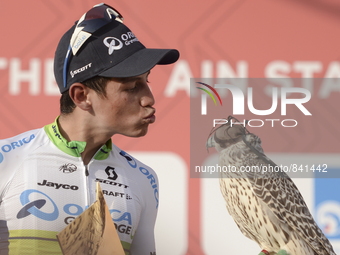 The Colombian rider Esteban Chaves (Orica GreenEDGE) wins Stage 3 - the Al Ain Stage - of the first Abu Dhabi Tour, Al Ain (Al Qattara Souq)...