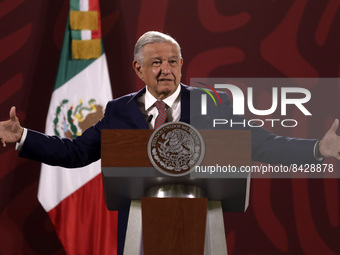 June 20, 2022, Mexico City, Mexico: Mexican President, Andres Manuel Lopez Obrador, talks during his daily briefing conference  at national...