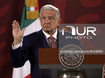 June 20, 2022, Mexico City, Mexico: Mexican President, Andres Manuel Lopez Obrador, talks during his daily briefing conference  at national...