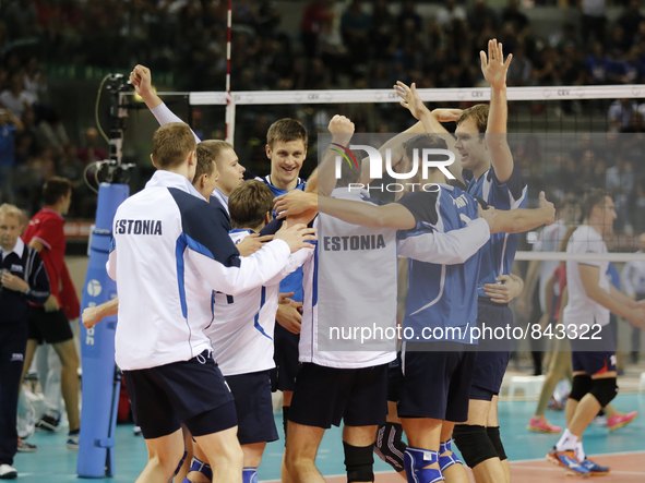 the estonia team at the end of  the european championships man  match between estonia and croatia at palavela on october 11, 2015 in torino,...