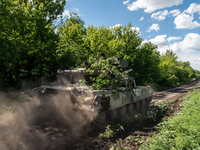 An Ukrainian tank is seen passing somewhere at the border between the Zaporizzja and the Donec'k regions, Ukraine, on june 22, 2022.(