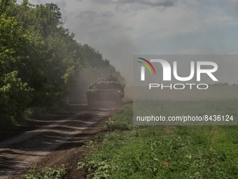 An Ukrainian tank is seen passing somewhere at the border between the Zaporizzja and the Donec'k regions, Ukraine, on june 22, 2022.(