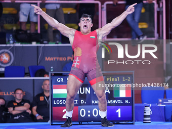 David Losonczi (HUN) GR 97kg exultation during the Wrestling 2022 Ranking Series (day1) on June 22, 2022 at the Matteo Pellicone in Rome, It...
