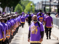 Members of Israel United in Christ, a Black Hebrew Israelite group, march in formation at the Capitol.  Black Hebrew Israelites believe that...
