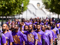 Members of Israel United in Christ, a Black Hebrew Israelite group, march in formation at the Capitol.  Black Hebrew Israelites believe that...