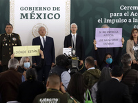  Elda Nevarez and Aicela Fernandez,  survivors of the  ''Dirty War''  protest front Mexican Presedent, Andres Manuel Lopez Obrador to demand...
