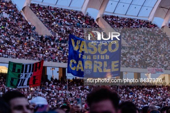 Fans signs of the singer Vasco Rossi before the concert in Bari at the San Nicola stadium on June 22, 2022.
Italian singer Vasco Rossi perf...